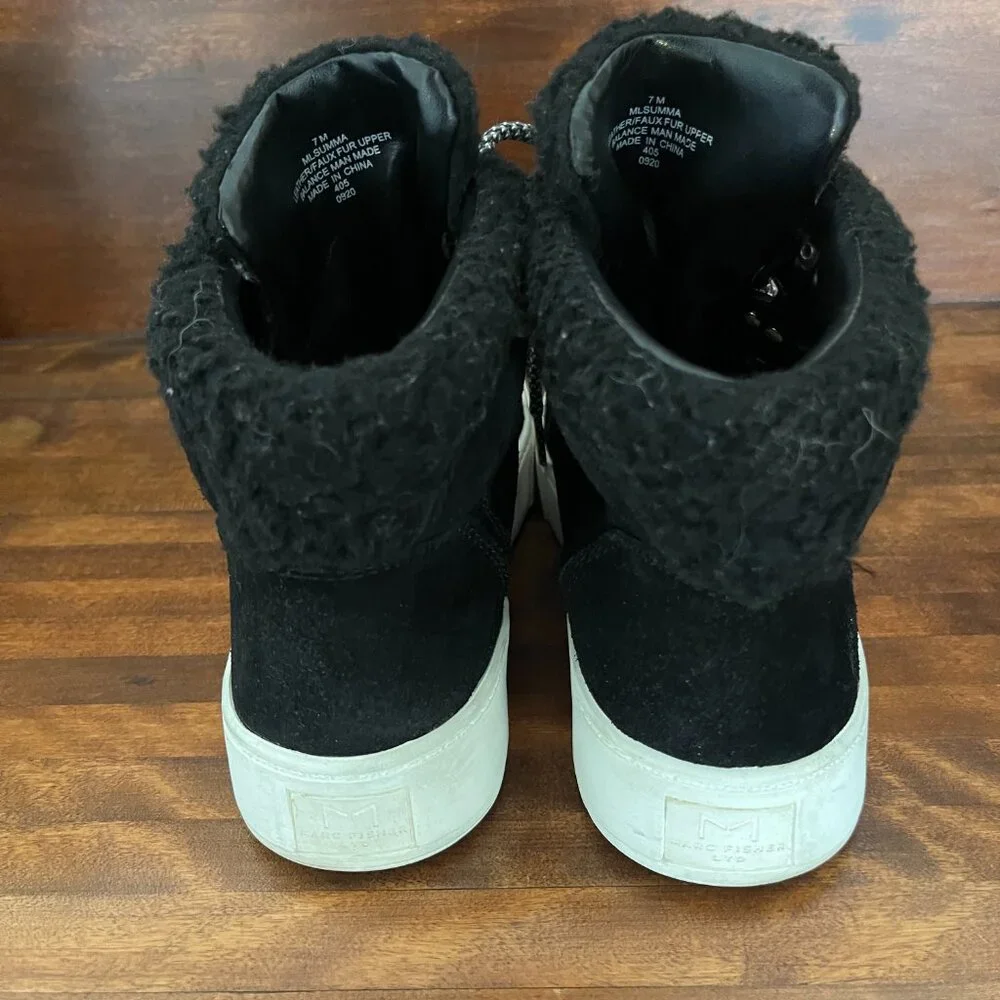 Marc Fisher Women's Summa Hi Top Sneaker Black Suede Sporty Urban Casual Size 7